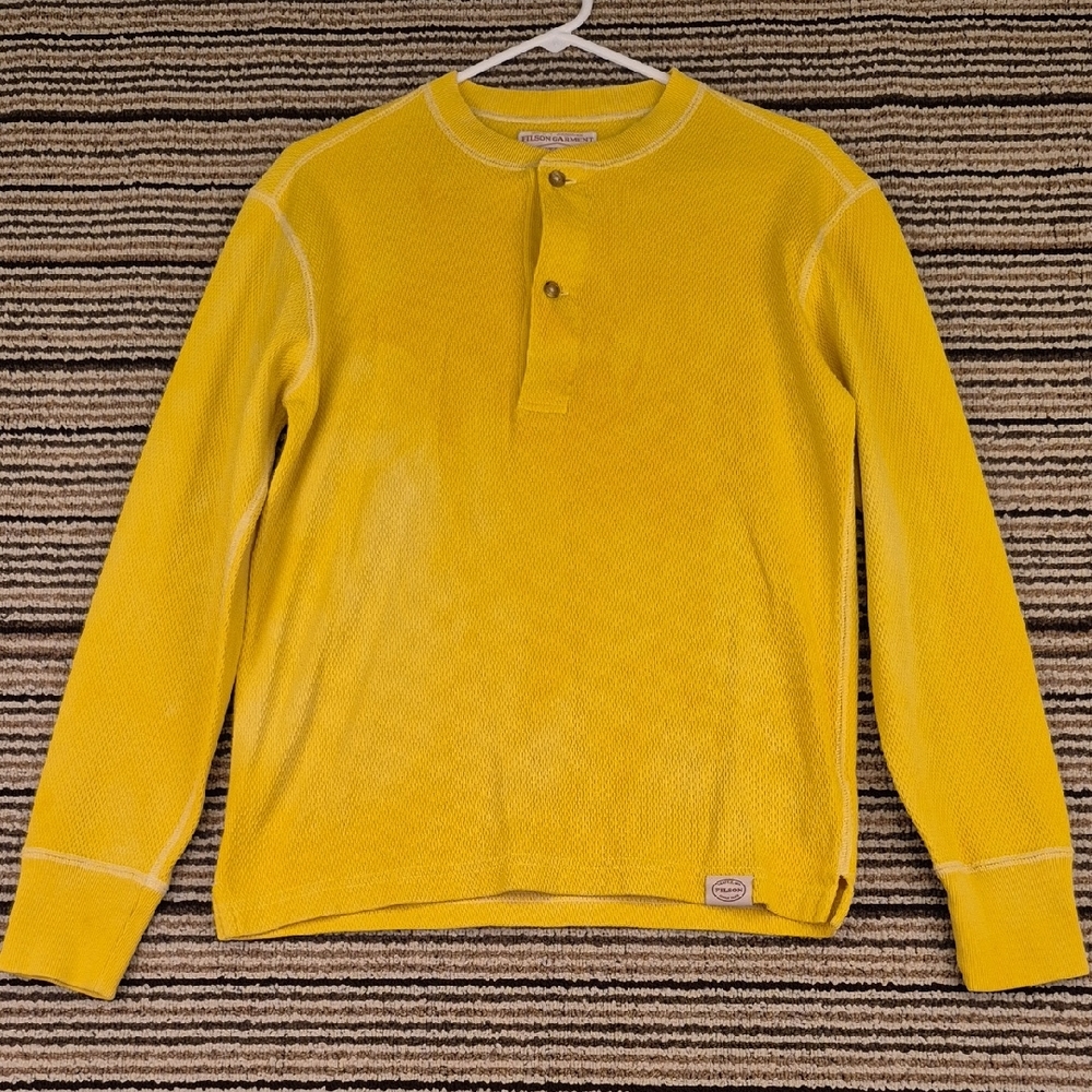 FILSON Sand‎ Gold Yellow Cotton Mens XS Waffle Knit Henley Long Sleeve Shirt